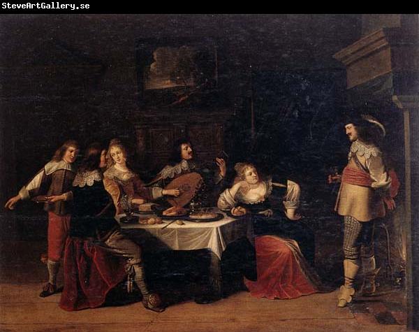 Christoph jacobsz.van der Lamen Cavaliers and courtesans in an interior